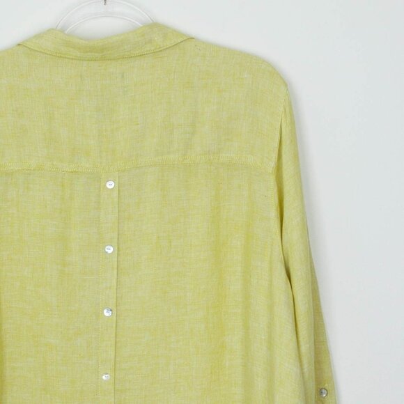 Tahari Womens Linen Button Detail Top Size 2X Roll Tab Sleeve Collared Beachy - Picture 8 of 9